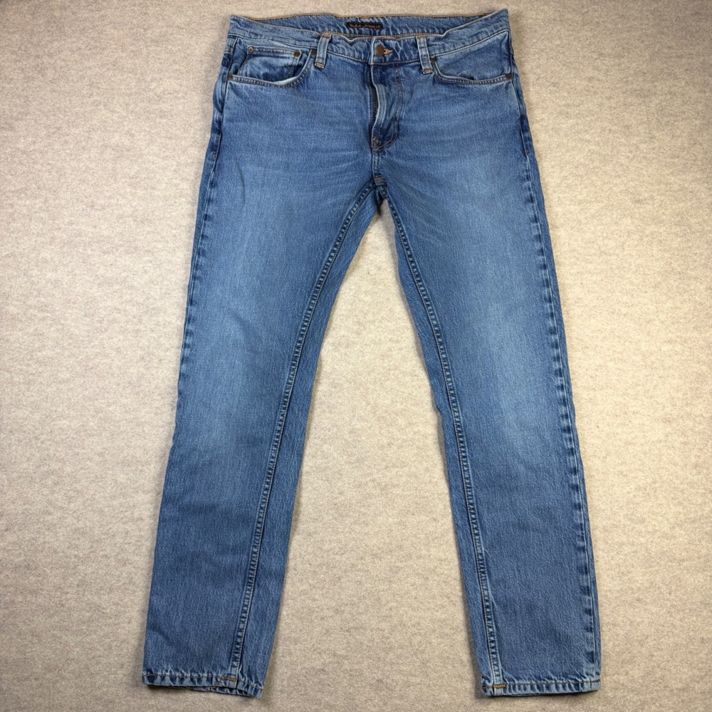 Nudie Jeans Lean Dean Dark Waters Slim Tapered Blue Denim 34x32 1015941